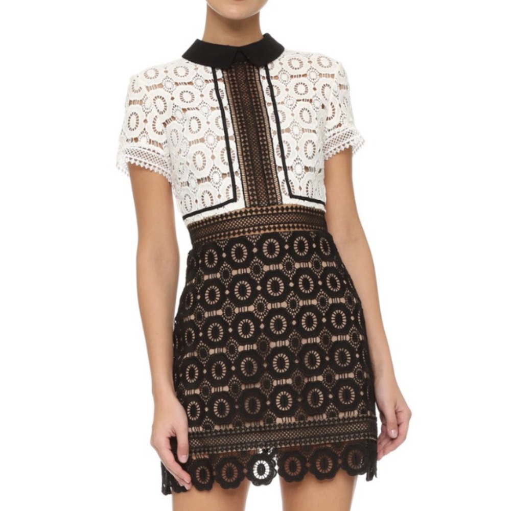Self Portrait “Felicia” Black & White Lace Collared Dress